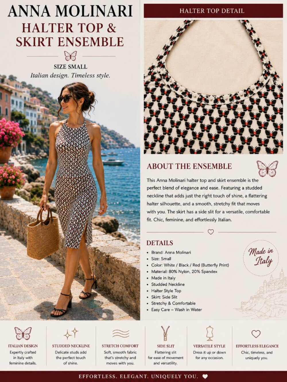 Anna Molinari Butterfly Print Halter Top & Matching Skirt Ensemble | Small
